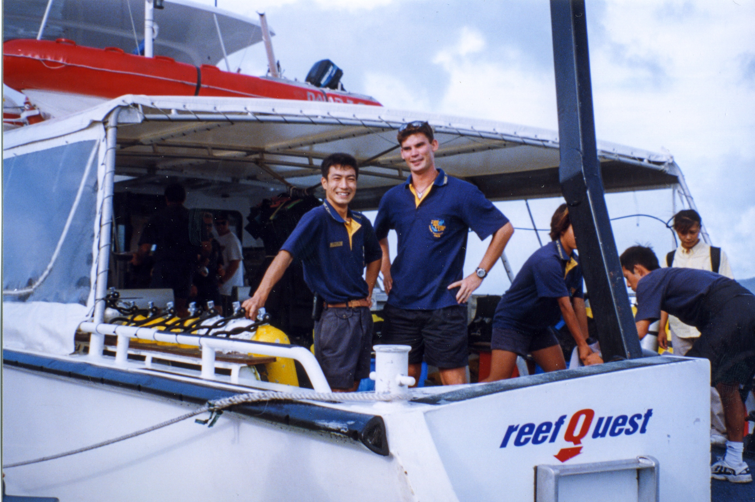 Miles on the deck of a dive boat in Cairns, 1998